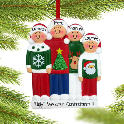 Ugly Christmas Sweater Family Personalized Ornament - 2 or 4 Family Members - FAMILY - 4 Family Members created by ORNAMENT SHOP
