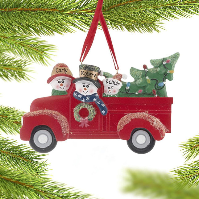 Vintage Red Truck Family Personalized Ornament - 3, or 5 Family Members - FAMILY - 3 Family Members created by DELIGHTFULLY YOURS and designed by Ornament Shop