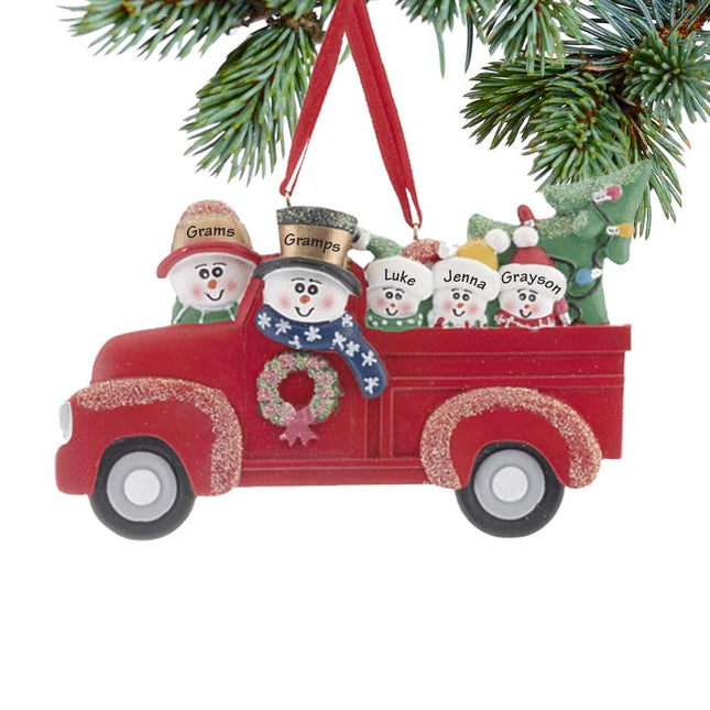 Vintage Red Truck Family Personalized Ornament - 3, or 5 Family Members - FAMILY - 5 Family Members created by DELIGHTFULLY YOURS and designed by Ornament Shop