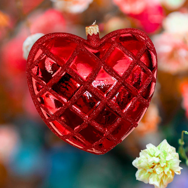 Waffle Heart Hand-Painted Glass Ornament