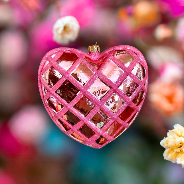 Waffle Heart Hand-Painted Glass Ornament