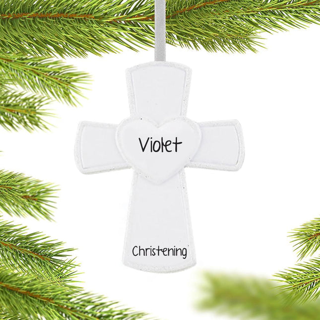White Cross with Heart Ornament created by RUDOLPH AND ME and designed by Ornament Shop