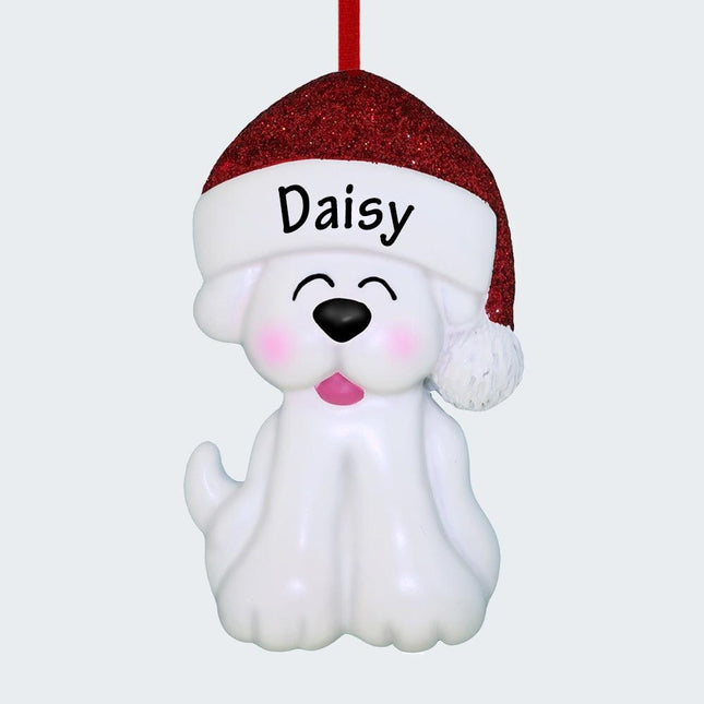 White Dog Ornament With Santa Hat Ornament created by ORNAMENT SHOP