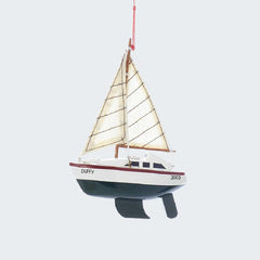 Wooden Yacht Sailboat With Blue, Green or Red Hull Personalized Ornament - DESIGN - Green Hull created by KURT ADLER and designed by Ornament Shop