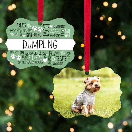 Word Cloud Happy Best Friend, Love, Sit Stay... Pet Photo Ornament - DESIGN - Green created by ORNAMENT SHOP
