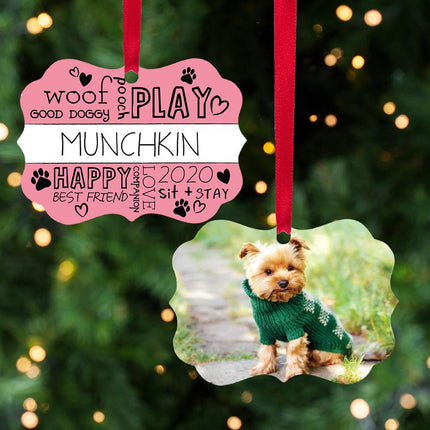 Word Cloud Woof, Good Doggy, Play... Photo Pet Ornament - DESIGN - Pink created by ORNAMENT SHOP