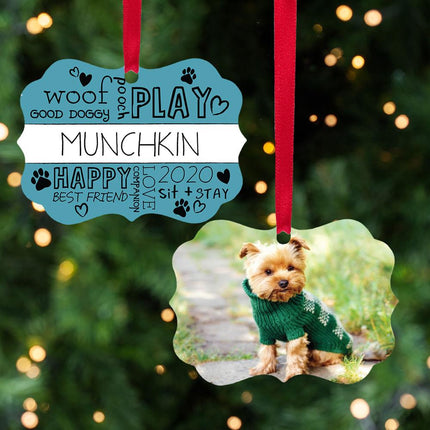 Word Cloud Woof, Good Doggy, Play... Photo Pet Ornament - DESIGN - Blue created by ORNAMENT SHOP