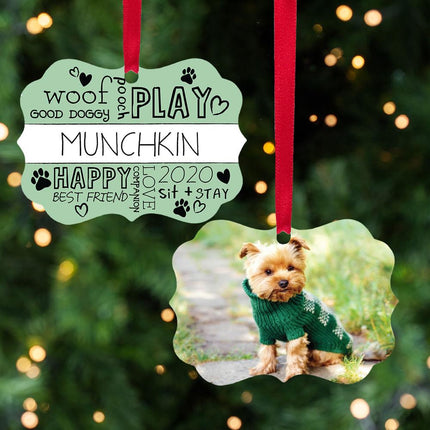 Word Cloud Woof, Good Doggy, Play... Photo Pet Ornament - DESIGN - Light Green created by ORNAMENT SHOP