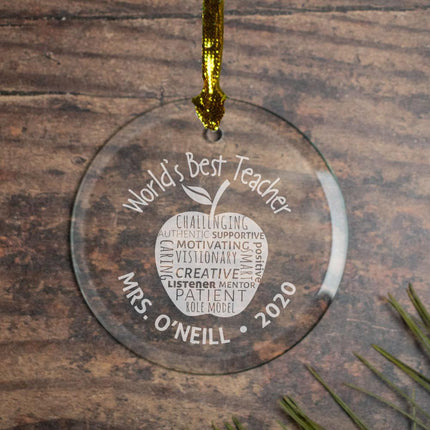 World's Best Teacher Personalized Glass Ornament created by ORNAMENT SHOP