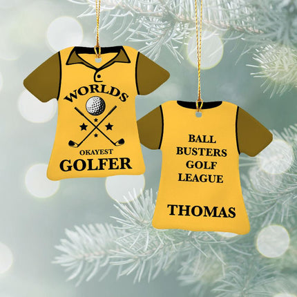 World's Okayest Golfer Ceramic T-Shirt Ornament - COLOR - Yellow created by ORNAMENT SHOP