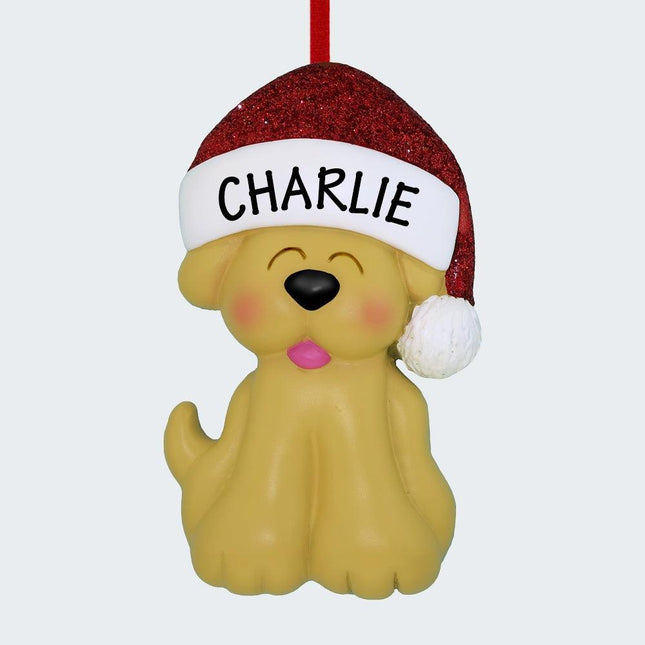Yellow Dog Ornament With Santa Hat Ornament created by ORNAMENT SHOP