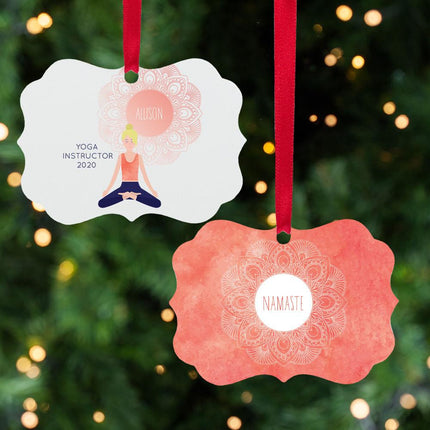 Yoga Instructor Nameste Personalized Metal Ornament - DESIGN - Blonde created by ORNAMENT SHOP