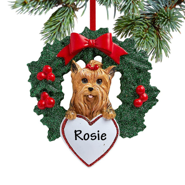 Yorkshire Terrier Dog with Wreath Ornament created by RUDOLPH AND ME and designed by Ornament Shop