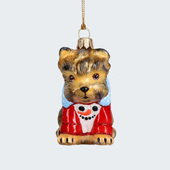 Yorkshire Terrier in Snowman Pajamas Christmas Ornament created by JOY TO THE WORLD and designed by Ornament Shop